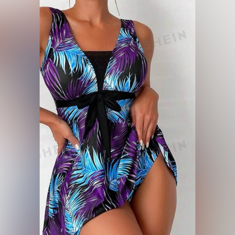 NWOT Swim Lushore Tropical Print Knot Front One Piece Swimsuit